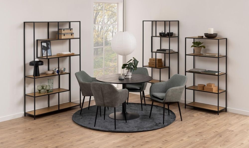 Product photograph of Salvo Oak And Black Metal Bookcase With 4 Shelves from Choice Furniture Superstore.