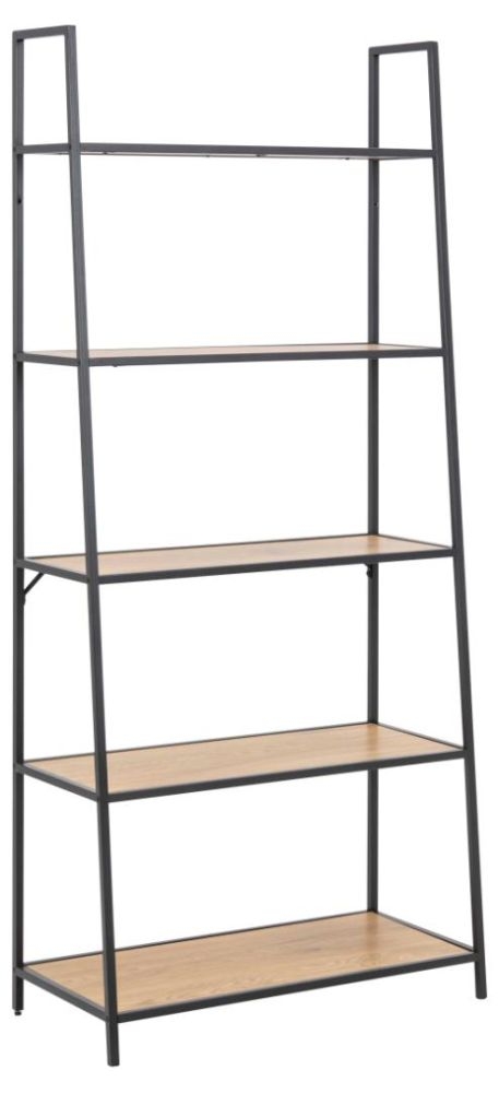 Product photograph of Salvo Oak And Black Metal Low Bookcase With 5 Shelves from Choice Furniture Superstore.