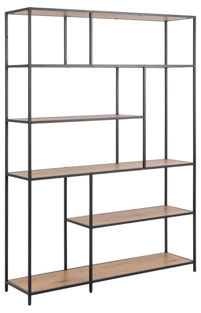 Product photograph of Salvo Oak And Black Tall Multi Open Shelving Unit from Choice Furniture Superstore.