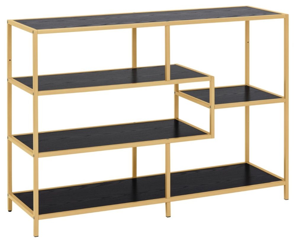 Product photograph of Salvo Black Melamine And Gold Bookcase With 4 Shelves from Choice Furniture Superstore.