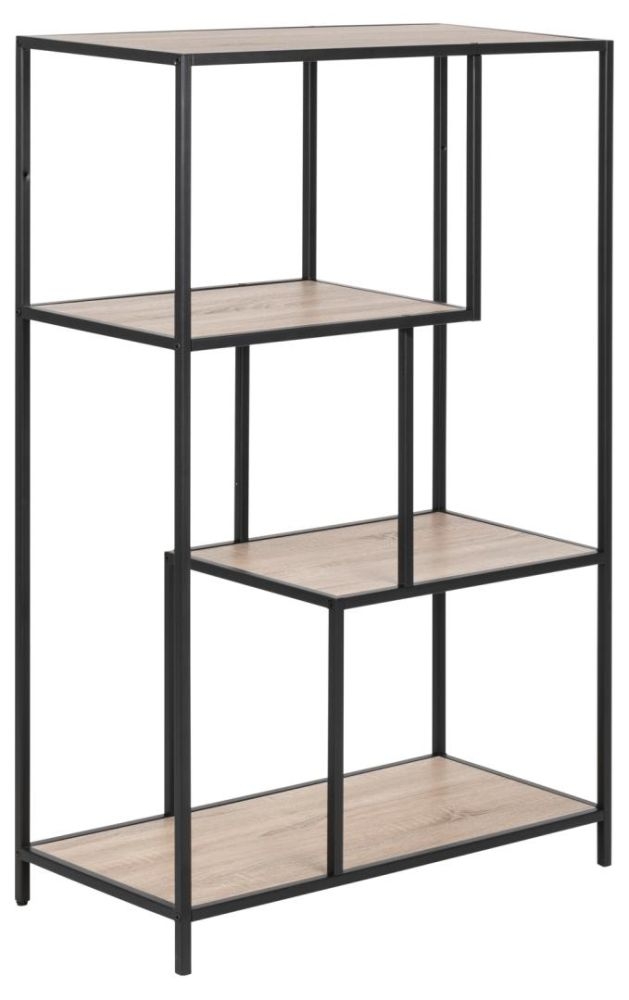 Product photograph of Salvo Bookcase With 3 Shelves - Comes In Sonoma Oak And Black Melamine And Gold from Choice Furniture Superstore.