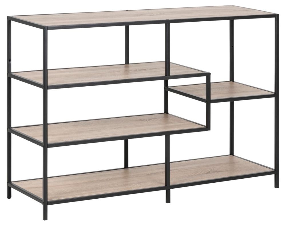 Product photograph of Salvo Bookcase With 4 Shelves - Comes In Sonoma Oak And Black White Melamine And Black Or Black Melamine And Gold Options from Choice Furniture Superstore.