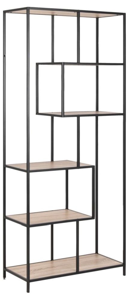 Product photograph of Salvo Tall Bookcase With 5 Shelves - Comes In Sonoma Oak Black Melamine And Gold Options from Choice Furniture Superstore.