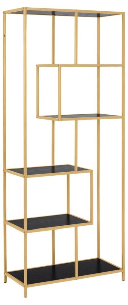 Product photograph of Salvo Black And Gold Tall Open Shelving Unit from Choice Furniture Superstore.