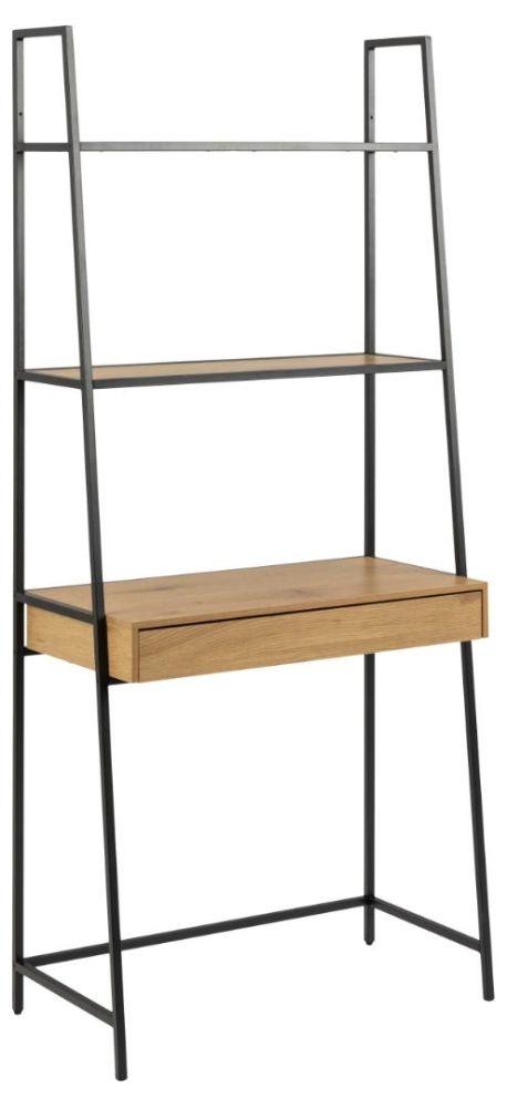 Product photograph of Salvo Oak And Black Open Shelving Unit With Drawer from Choice Furniture Superstore.