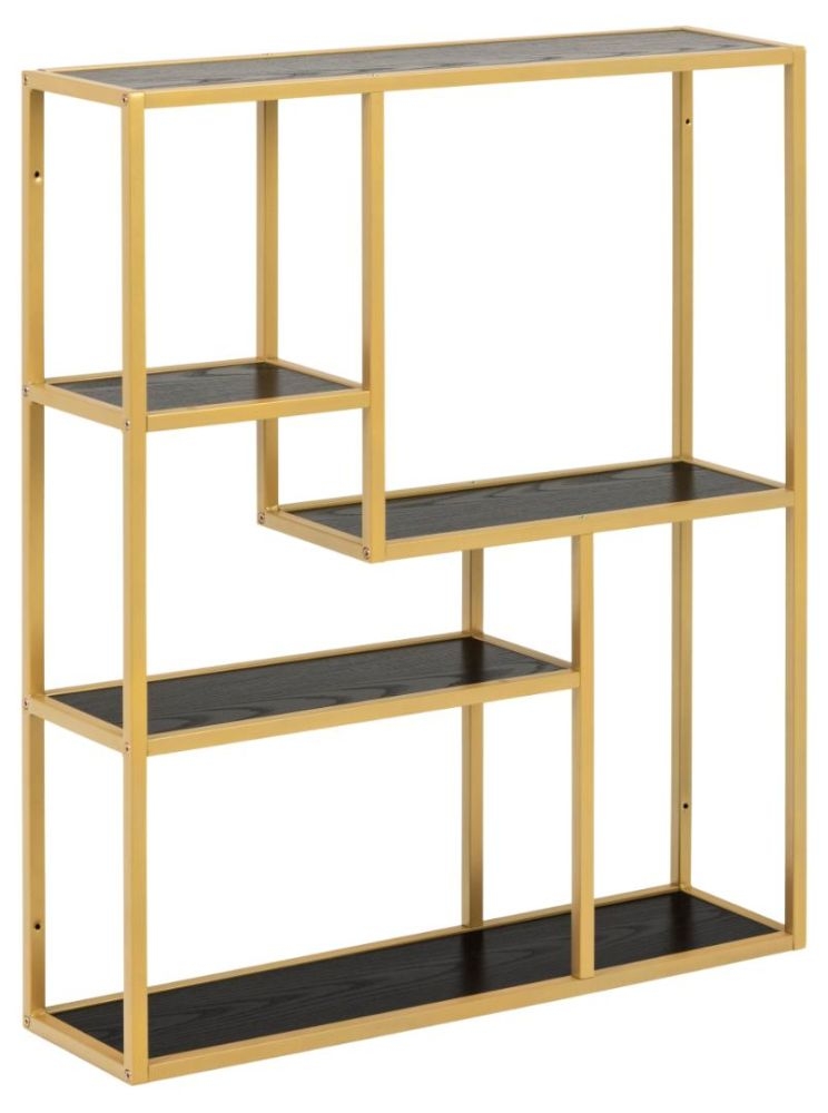 Product photograph of Salvo Black Melamine And Gold Wall Shelf With 3 Shelves from Choice Furniture Superstore.