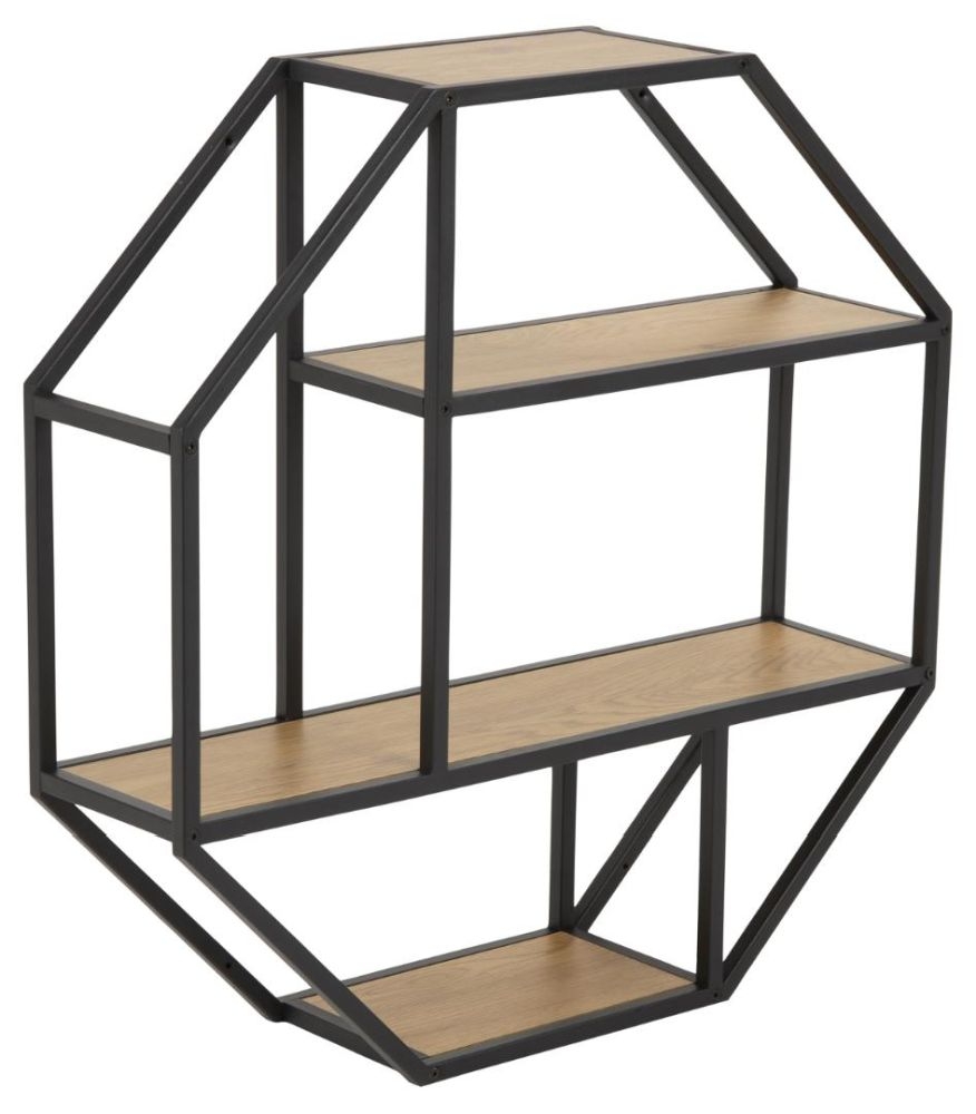 Product photograph of Salvo Oak And Black Octagonal Wall Rack from Choice Furniture Superstore.