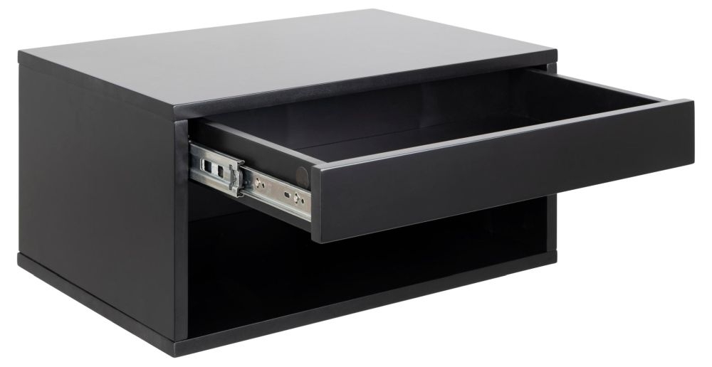 Product photograph of Cale Black 1 Drawer Hanging Bedside Cabinet from Choice Furniture Superstore.