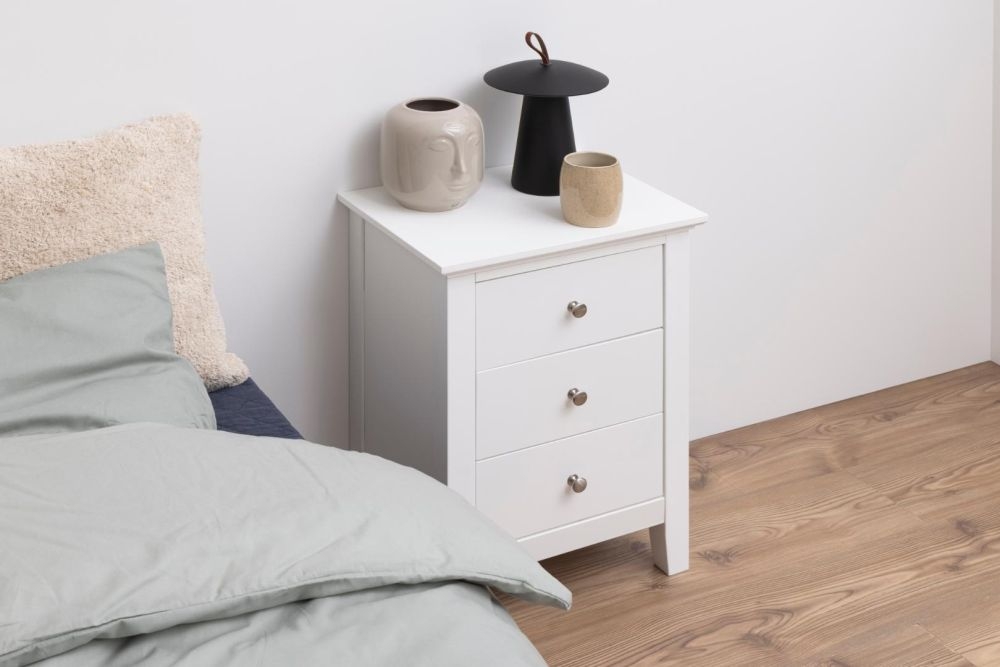 Lipan White 3 Drawer Bedside Table