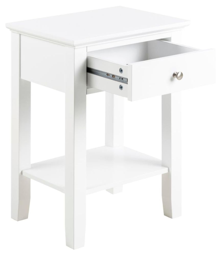 Product photograph of Lipan White 1 Drawer Bedside Table from Choice Furniture Superstore.