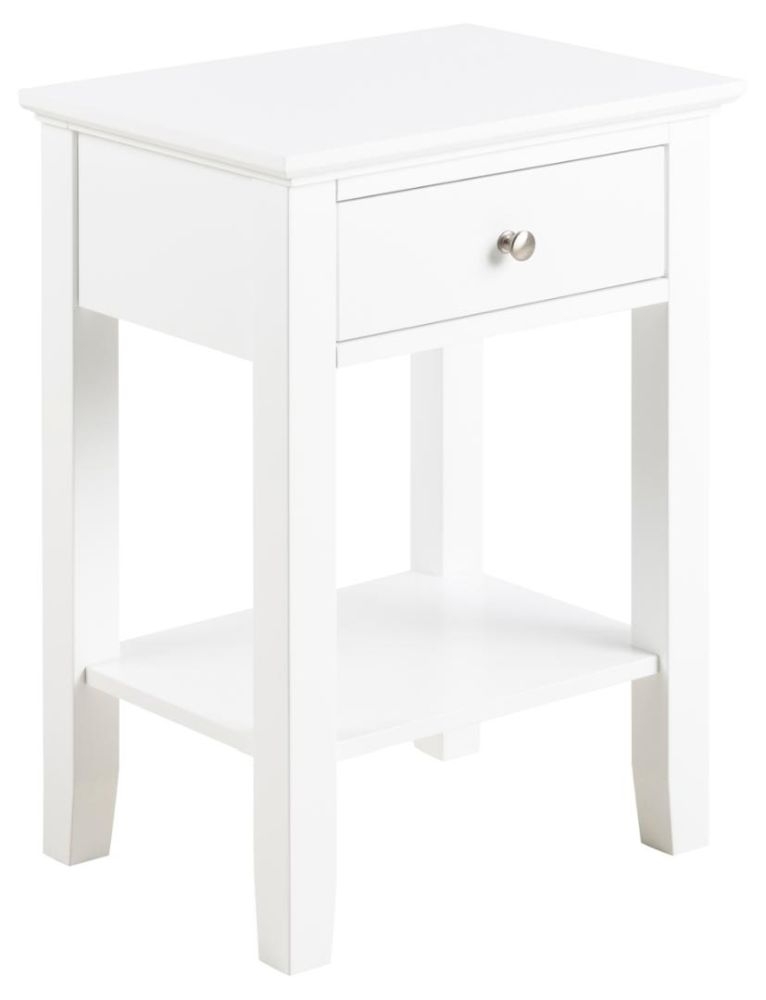 Product photograph of Lipan White 1 Drawer Bedside Table from Choice Furniture Superstore.