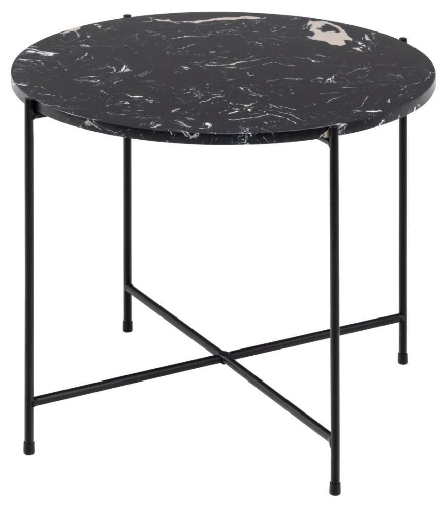 Product photograph of Anza Black Marble Effect Large Round Side Table from Choice Furniture Superstore.