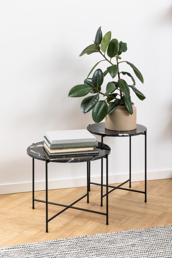 Product photograph of Anza Black Marble Effect Large Round Side Table from Choice Furniture Superstore.