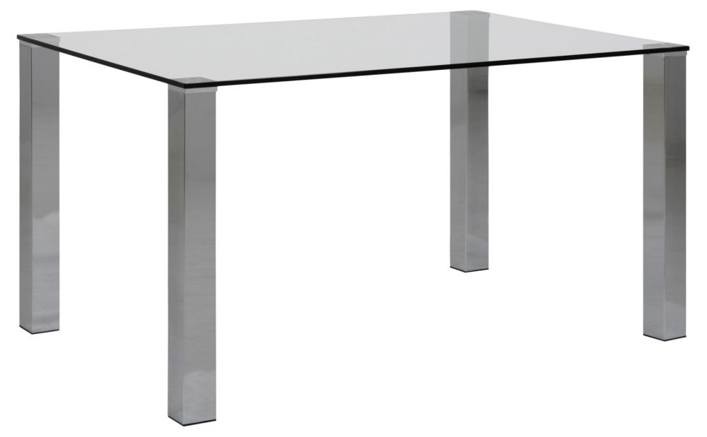 Product photograph of Kelso Clear Glass And Chrome 4 Seater Dining Table from Choice Furniture Superstore.