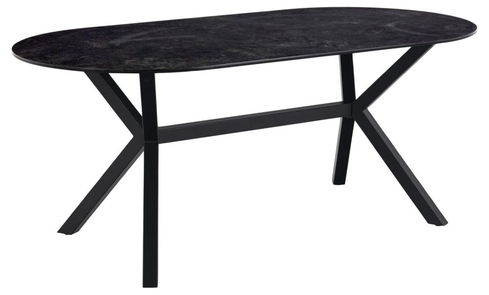 Product photograph of Lefors Black Fairbanks Ceramic Oval Dining Table - 6 Seater from Choice Furniture Superstore.