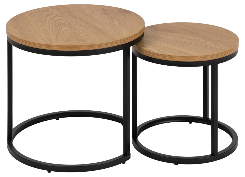 Product photograph of Soham Oak Top Round Nest Of 2 Tables from Choice Furniture Superstore.