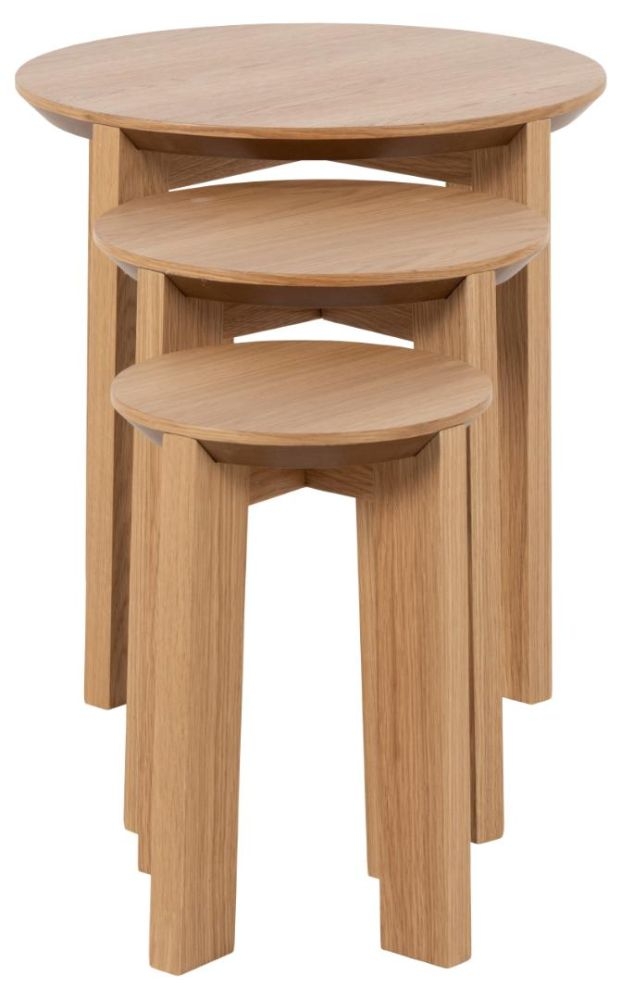 Product photograph of Mabel Oak Round Nest Of 3 Tables from Choice Furniture Superstore.