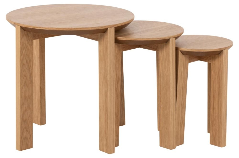 Product photograph of Mabel Oak Round Nest Of 3 Tables from Choice Furniture Superstore.