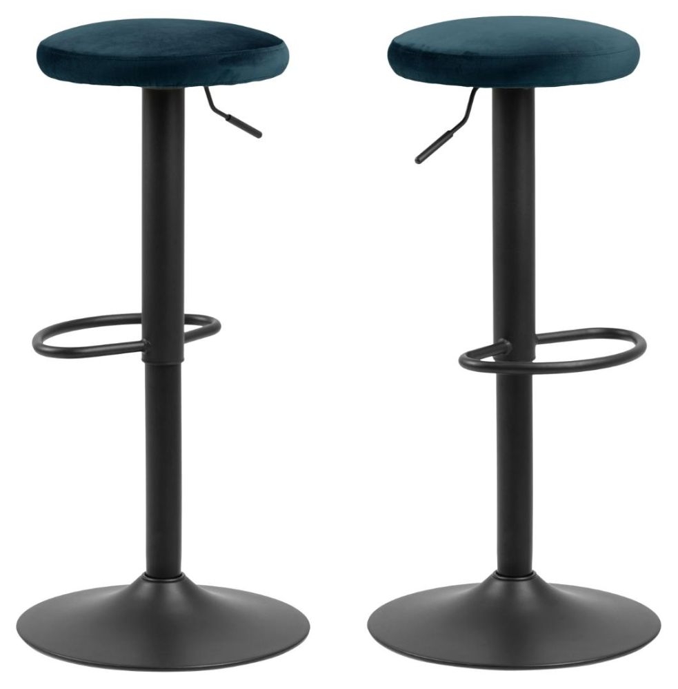 Product photograph of Filer Vic Navy Blue Fabric Swivel Gas Lift Round Bar Stool - Sold In Pairs from Choice Furniture Superstore.