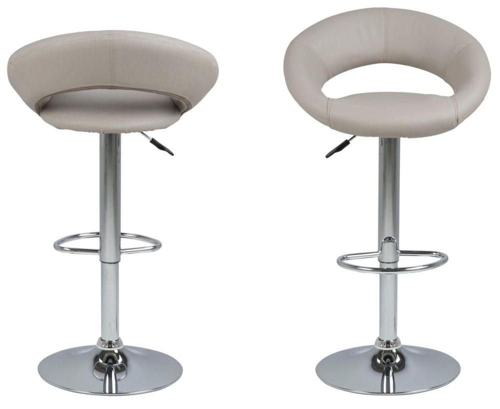 Product photograph of Set Of 2 Pinole Taupe Faux Leather And Chrome Gas Lift Bar Stool from Choice Furniture Superstore.