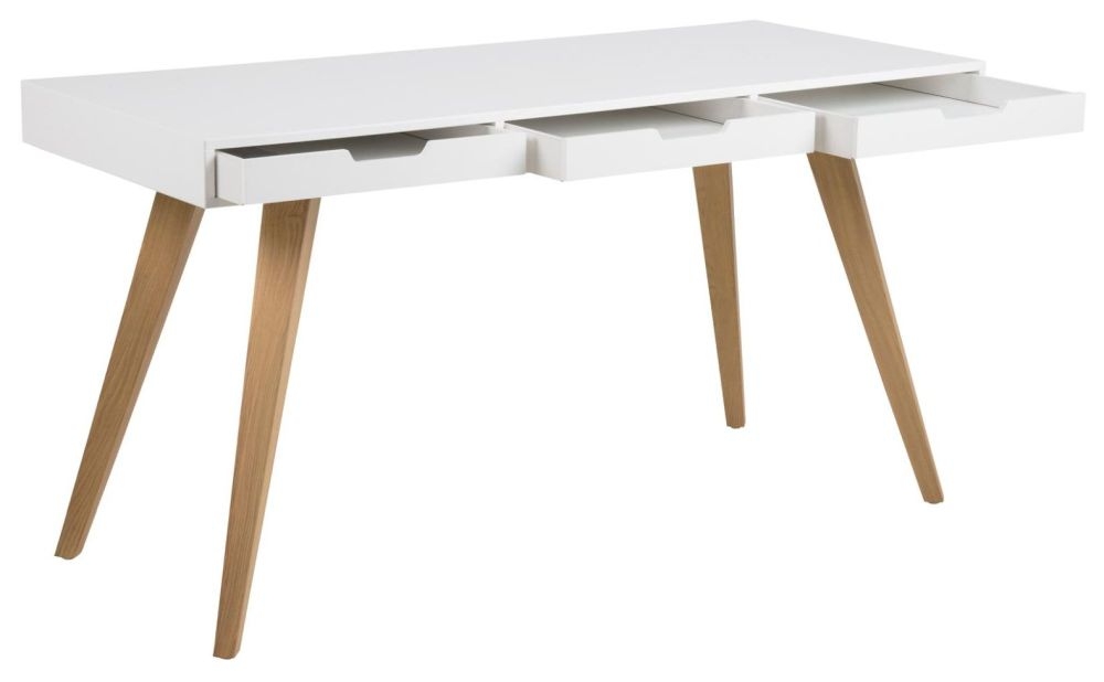Product photograph of Eakly White And Oak 3 Drawer Desk from Choice Furniture Superstore.