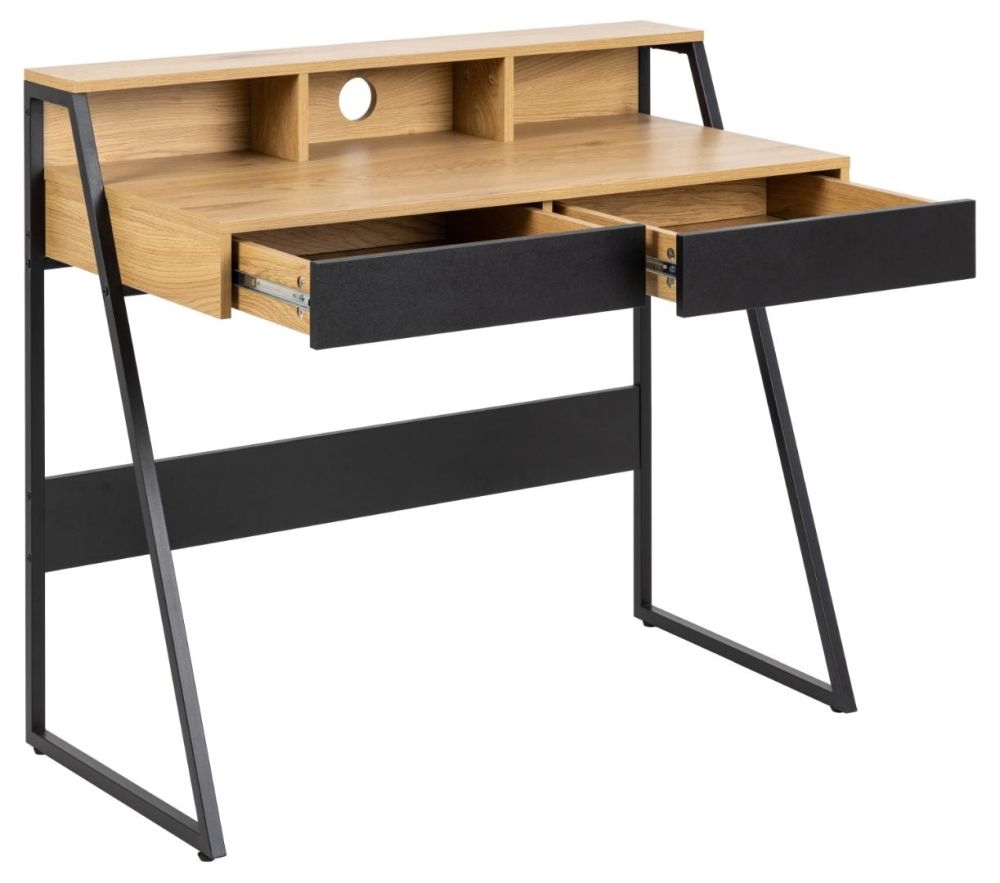 Product photograph of Roscoe Oak Top 2 Drawer Desk from Choice Furniture Superstore.