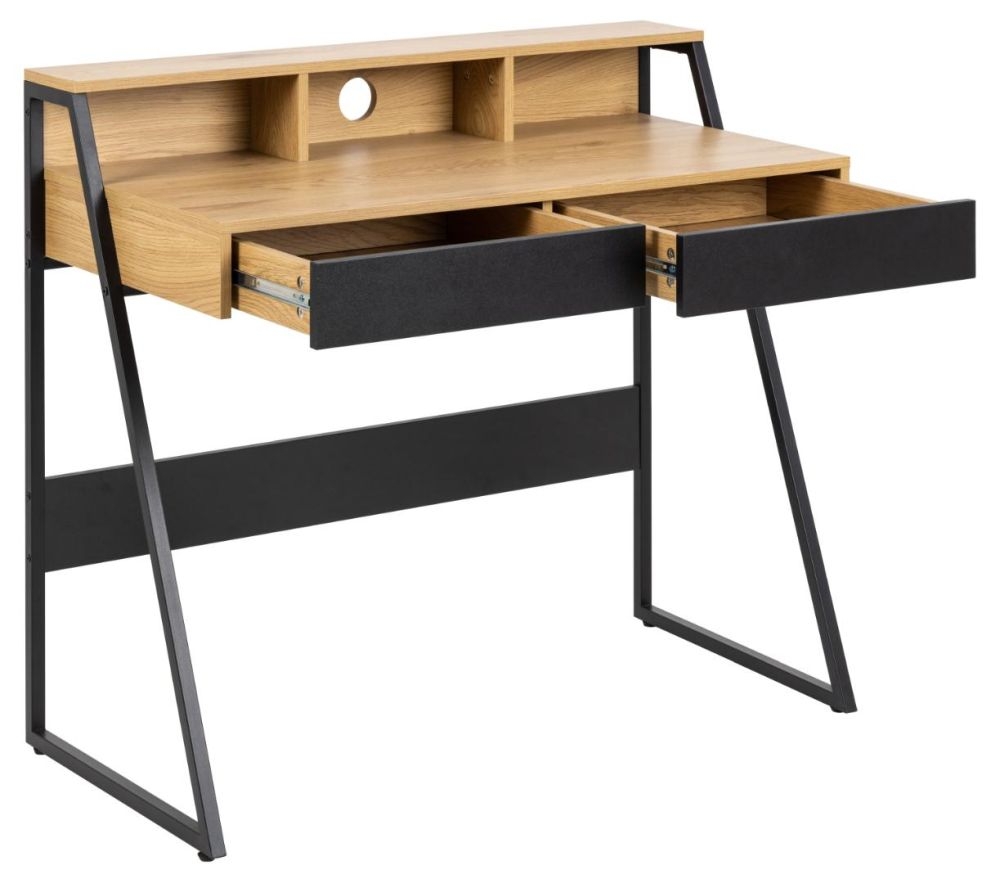 Product photograph of Roscoe Oak And Black 2 Drawer Desk from Choice Furniture Superstore.