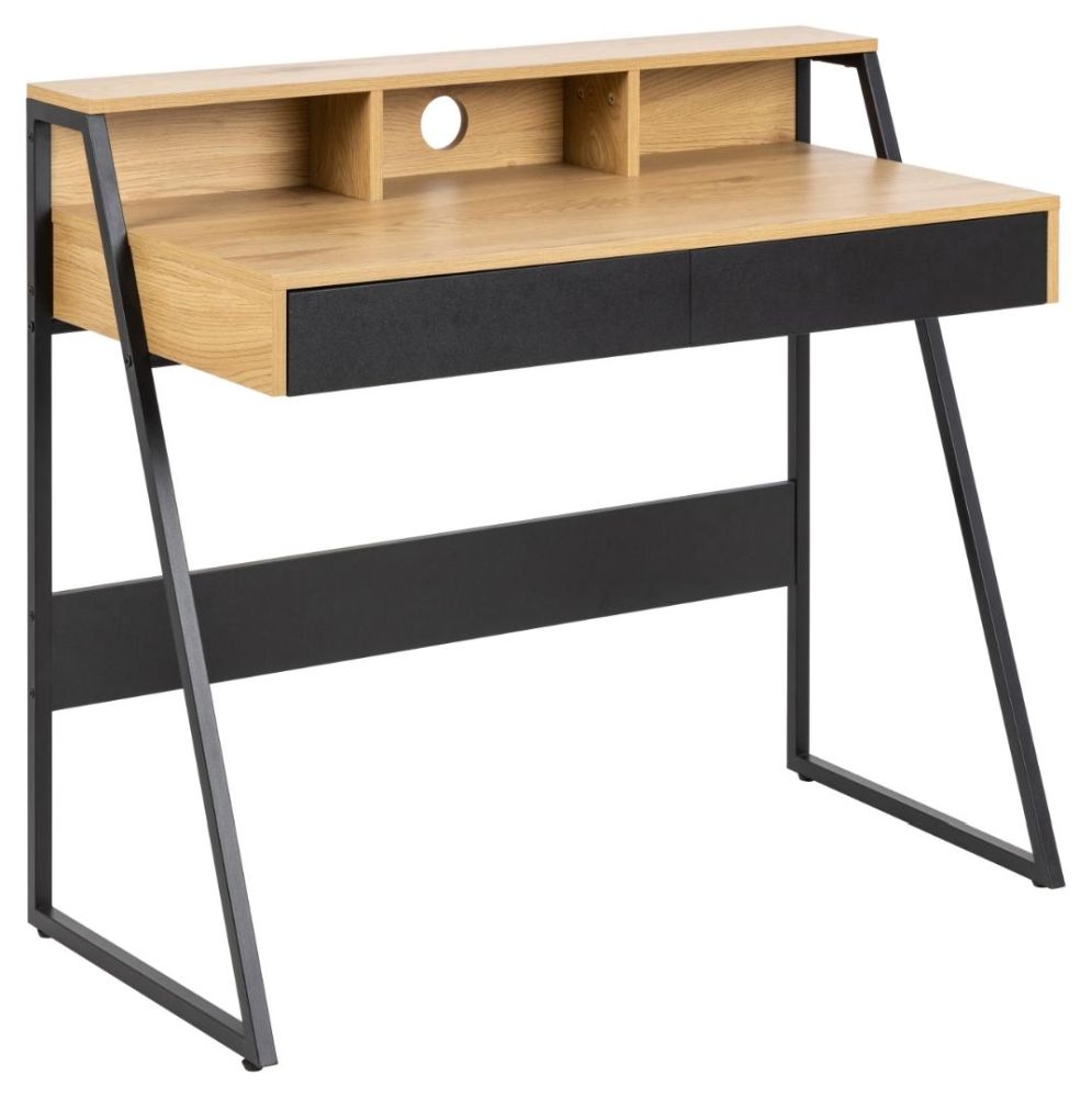 Product photograph of Roscoe Oak And Black 2 Drawer Desk from Choice Furniture Superstore.