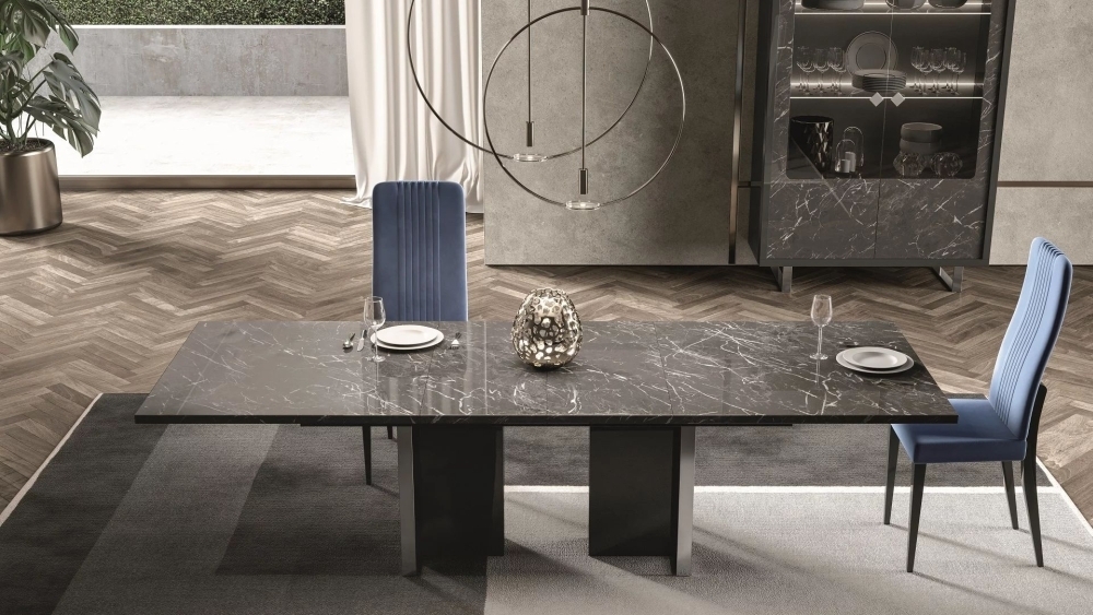 Product photograph of Carvelle Glossy Grey Marble Effect Italian 12 Seater Extending Dining Table from Choice Furniture Superstore.