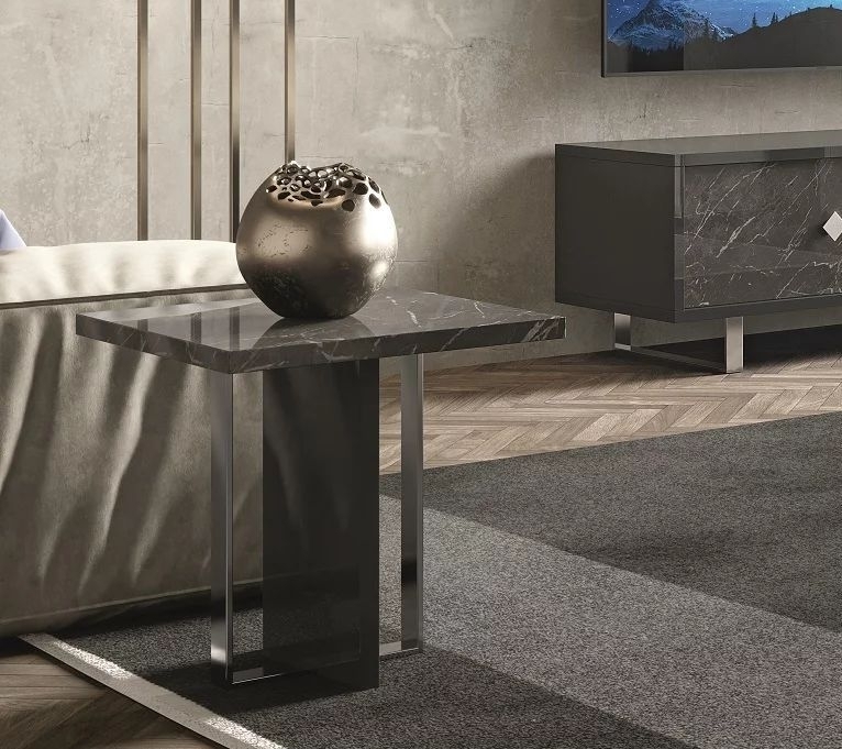 Product photograph of Carvelle Glossy Grey Marble Effect Italian Lamp Table from Choice Furniture Superstore.
