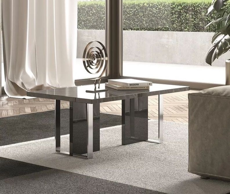 Product photograph of Carvelle Glossy Grey Marble Effect Italian Coffee Table from Choice Furniture Superstore.