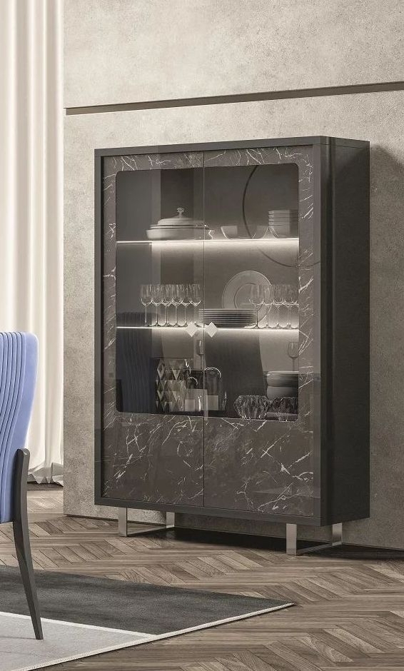 Product photograph of Carvelle Italian Dark Grey 2 Door Display Cabinet from Choice Furniture Superstore.