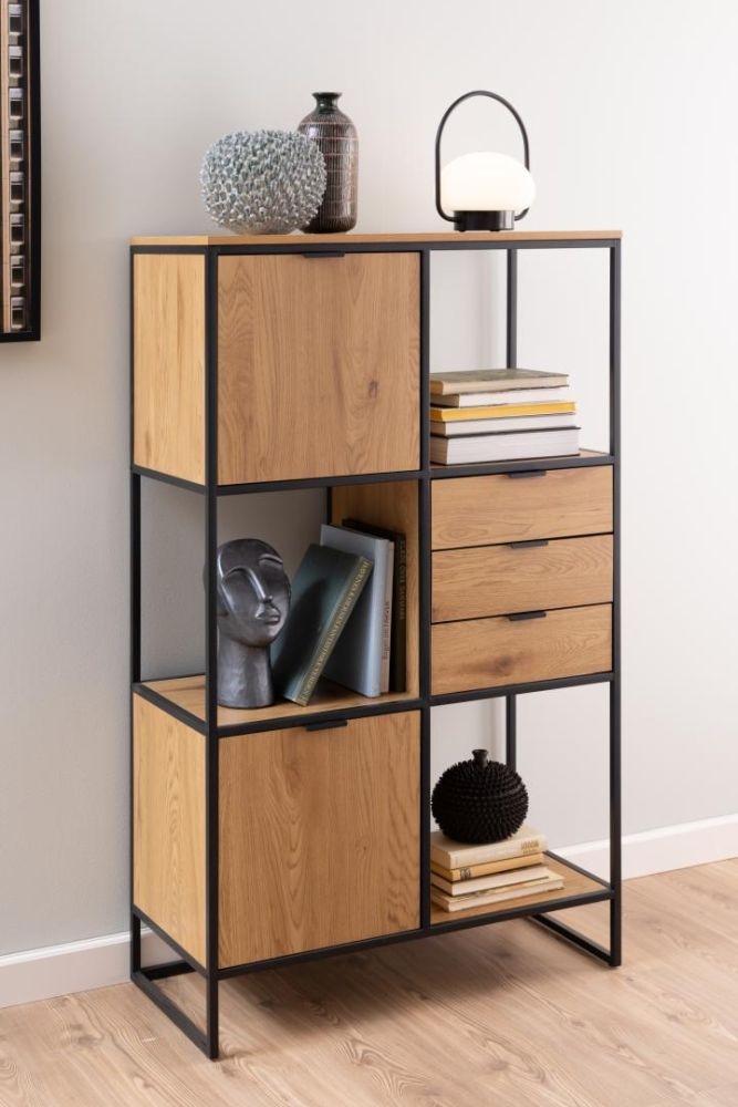 Product photograph of Solway Oak 2 Door 3 Drawer Bookcase With 3 Shelves from Choice Furniture Superstore.