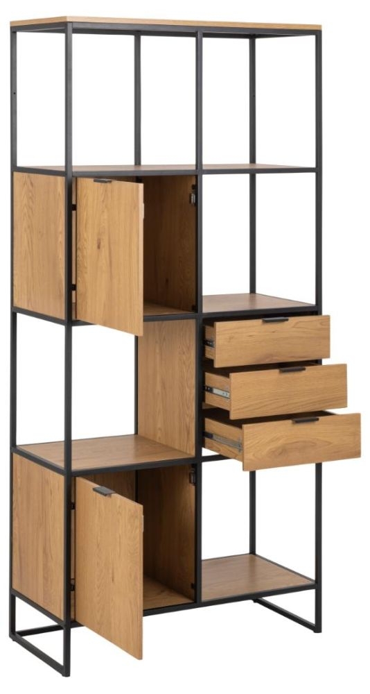 Product photograph of Solway Oak 2 Door 3 Drawer Bookcase With 4 Shelves from Choice Furniture Superstore.