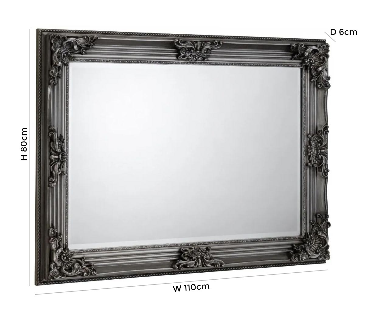 Product photograph of Rococo Pewter Carved Rectangular Wall Mirror - 110cm X 80cm from Choice Furniture Superstore.