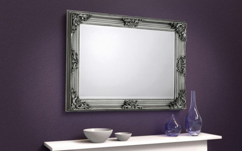 Product photograph of Rococo Pewter Carved Rectangular Wall Mirror - 110cm X 80cm from Choice Furniture Superstore.