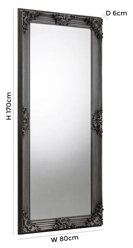 Product photograph of Rococo Pewter Carved Rectangular Leaner Mirror - 80cm X 170cm from Choice Furniture Superstore.