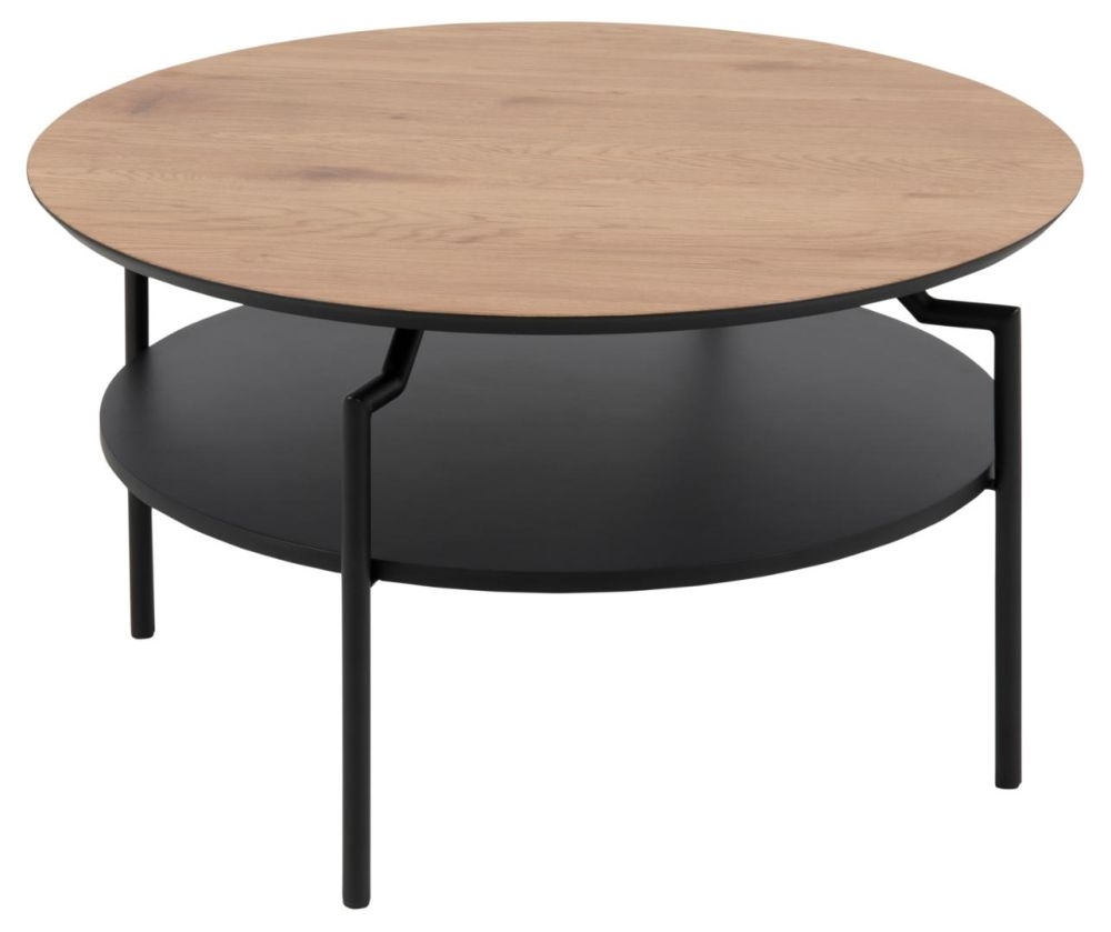 Product photograph of Gilead Oak And Black Round Coffee Table from Choice Furniture Superstore.