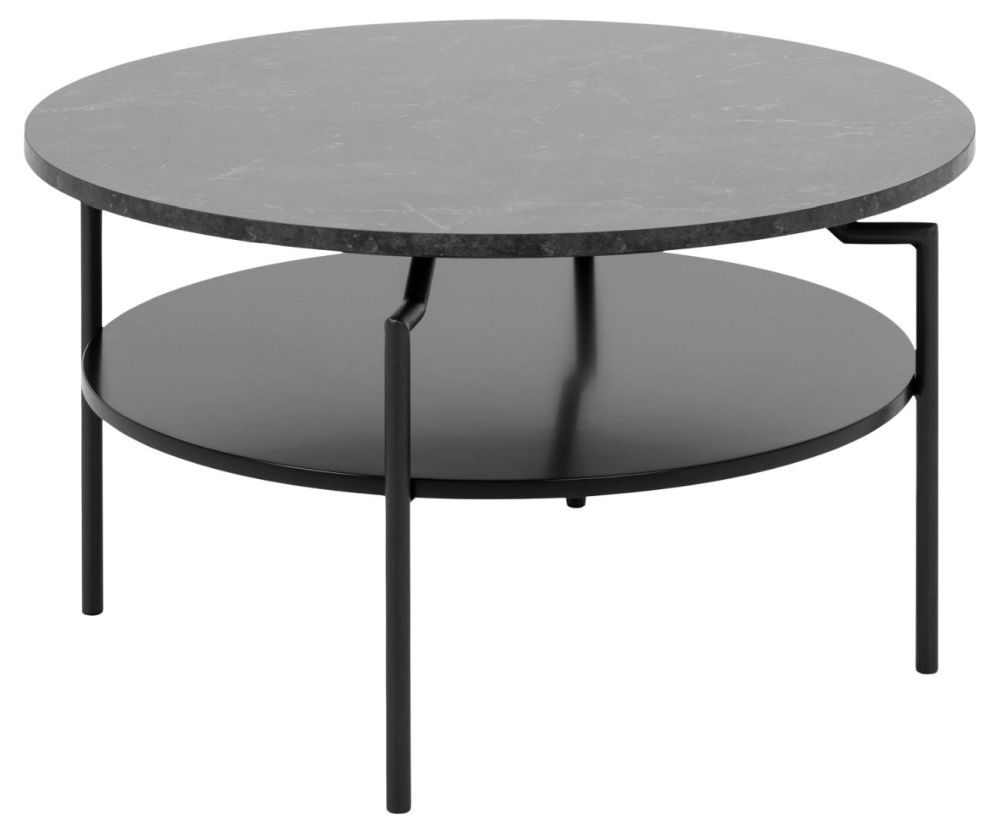 Product photograph of Gilead Black Marble Effect 80cm Round Coffee Table from Choice Furniture Superstore.