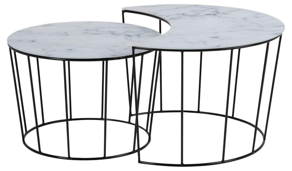Product photograph of Snyder Round Coffee Table Set Of 2 - Comes In White Crystal Marble Top And Bronze Glass Top from Choice Furniture Superstore.