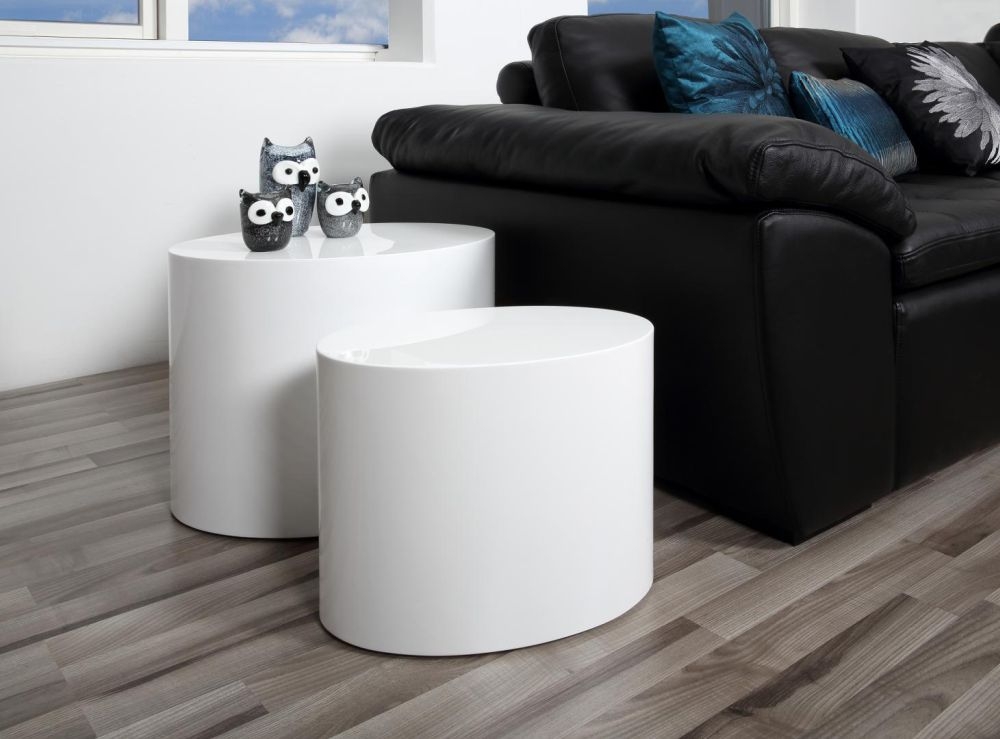 Product photograph of Motley White Gloss Oval Coffee Table Set Of 2 from Choice Furniture Superstore.