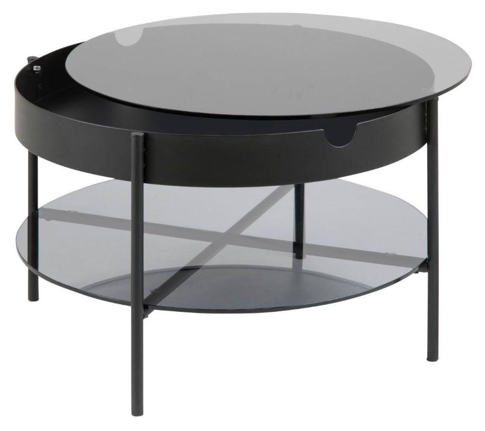 Product photograph of Tioga Glass Top Storage Round Coffee Table from Choice Furniture Superstore.
