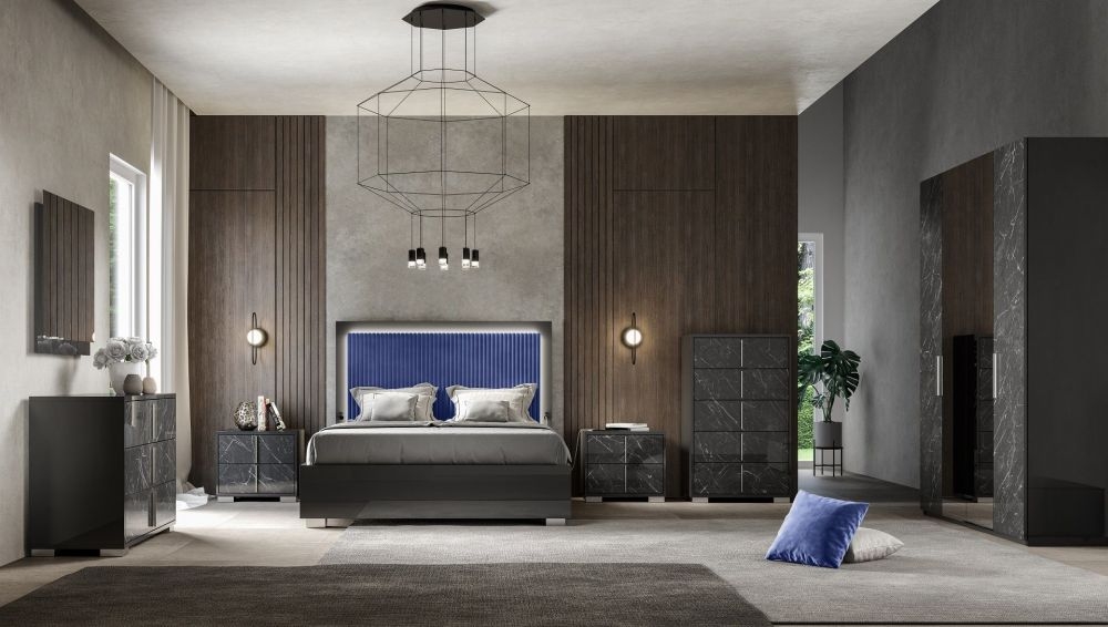 Product photograph of Carvelle Night Italian Blue Fabric Headboard Bed - Sizes Available from Choice Furniture Superstore.