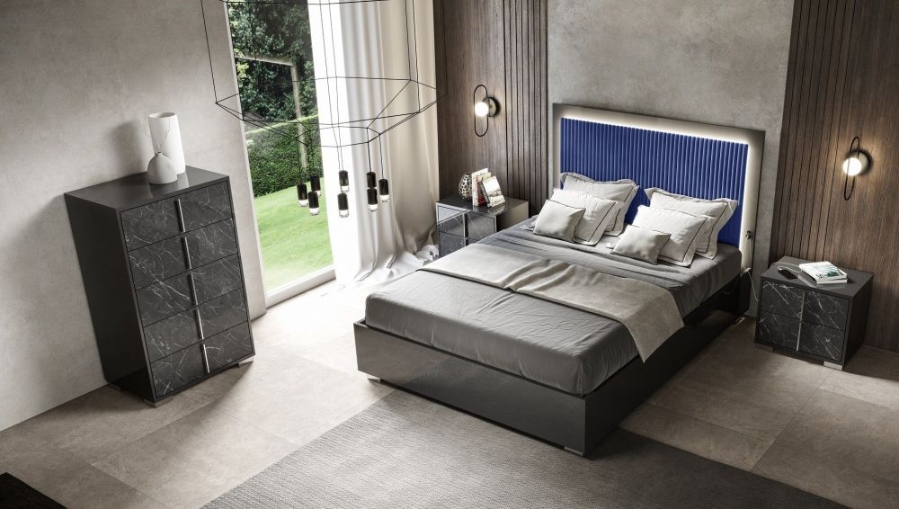Product photograph of Carvelle Night Italian Blue Fabric Headboard Bed - Sizes Available from Choice Furniture Superstore.