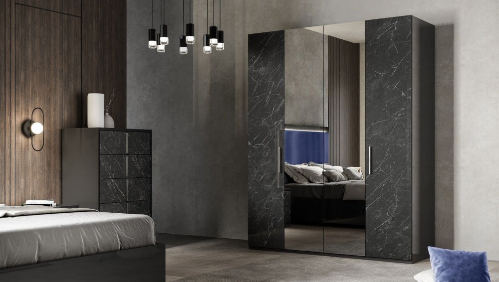 Product photograph of Carvelle Night Glossy Grey Marble Effect Italian Wardrobe from Choice Furniture Superstore.