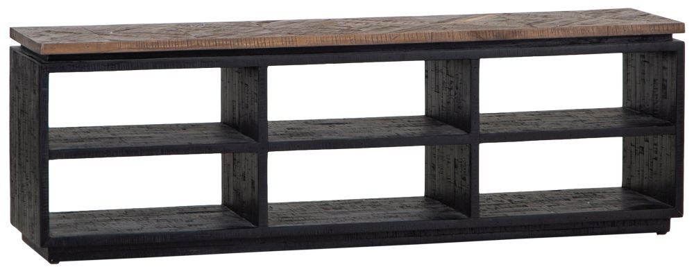Product photograph of Gifford Herringbone Teak Wood Top Tv Unit With Dark Wood Base from Choice Furniture Superstore.