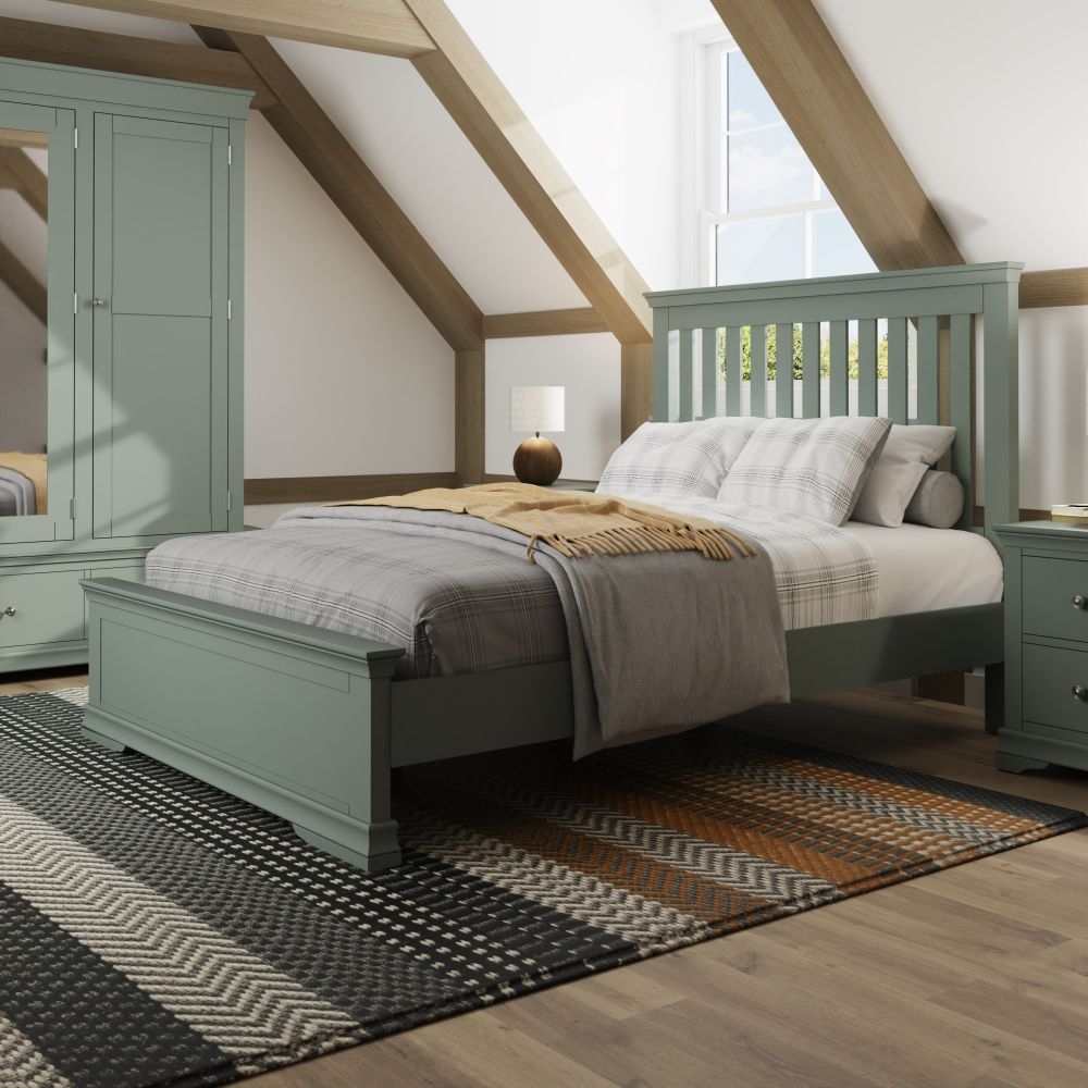Product photograph of Chantilly Sage Green Painted 4ft 6in Double Bed from Choice Furniture Superstore.