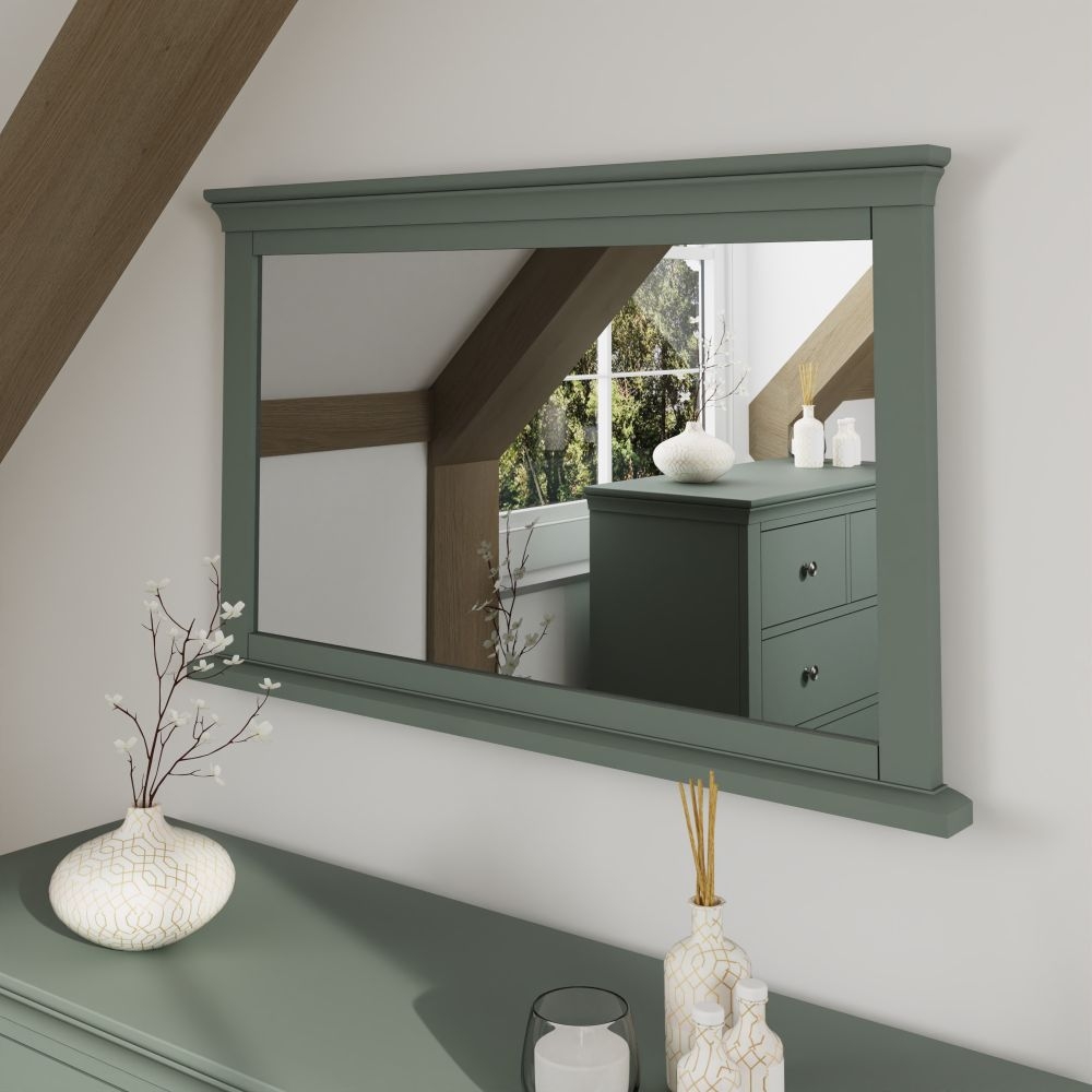 Product photograph of Chantilly Sage Green Painted Wall Mirror - 100cm X 60cm from Choice Furniture Superstore.