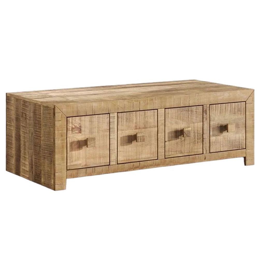 Product photograph of Dakota Mango Wood Storage Coffee Table Indian Light Natural Rustic Finish - 8 Drawers from Choice Furniture Superstore.
