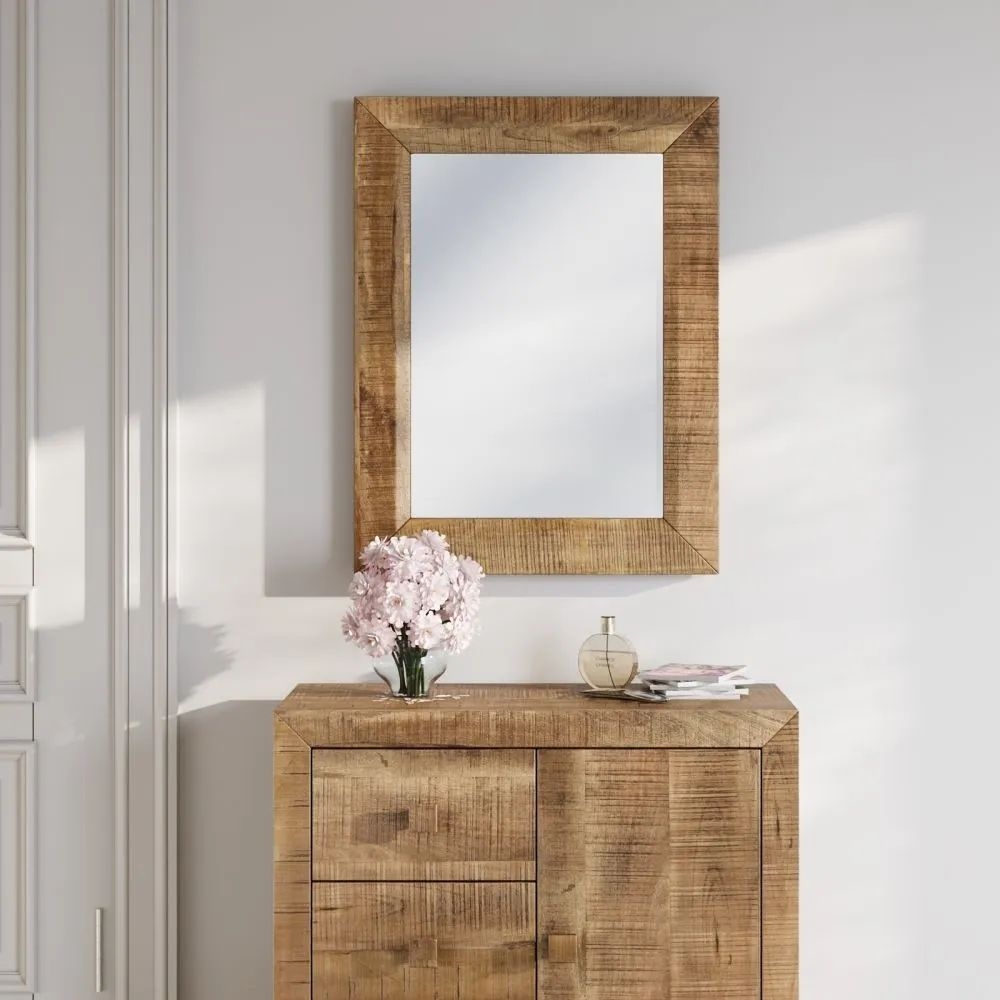 Product photograph of Dakota Mango Wood Wall Mirror Indian Light Natural Rustic Finish Rectangular 85cm from Choice Furniture Superstore.